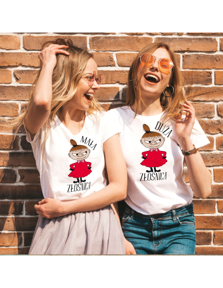 Zestaw koszulka damska + koszulka lub body dziecięce "Duża / Mała Złośnica" Różowa | 100% Bawełna