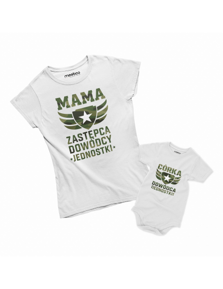 Zestaw koszulka damska + koszulka lub body dziecięce "Dowódca jednostki" Różowa | 100% Bawełna