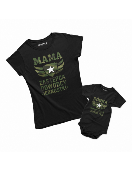 Zestaw koszulka damska + koszulka lub body dziecięce "Dowódca jednostki" Różowa | 100% Bawełna