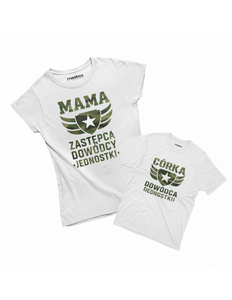 Zestaw koszulka damska + koszulka lub body dziecięce "Dowódca jednostki" Różowa | 100% Bawełna