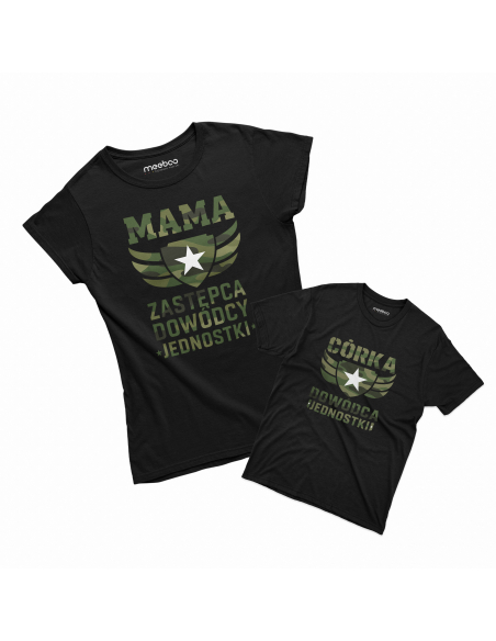 Zestaw koszulka damska + koszulka lub body dziecięce "Dowódca jednostki" Różowa | 100% Bawełna