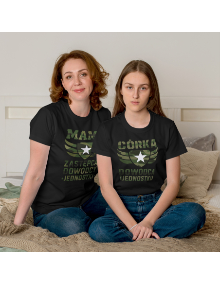 Zestaw koszulka damska + koszulka lub body dziecięce "Dowódca jednostki" Różowa | 100% Bawełna