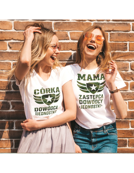 Zestaw koszulka damska + koszulka lub body dziecięce "Dowódca jednostki" Różowa | 100% Bawełna