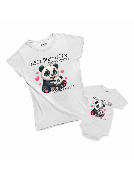 Zestaw koszulka damska + body dziecięce "Pierwszy wspólny dzień mamy + Imię" Różowa | Bawełna 100%