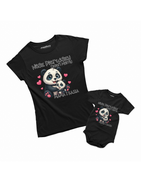 Zestaw koszulka damska + body dziecięce "Pierwszy wspólny dzień mamy + Imię" Różowa | Bawełna 100%