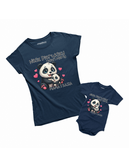 Zestaw koszulka damska + body dziecięce "Pierwszy wspólny dzień mamy + Imię" Różowa | Bawełna 100%