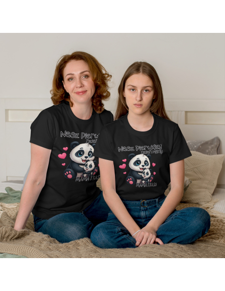 Zestaw koszulka damska + body dziecięce "Pierwszy wspólny dzień mamy + Imię" Różowa | Bawełna 100%