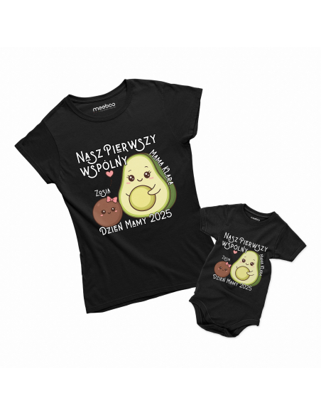 Zestaw koszulka damska + body dziecięce "Awokado pierwszy wspólny dzień mamy + Imię" Różowa | Bawełna 100%