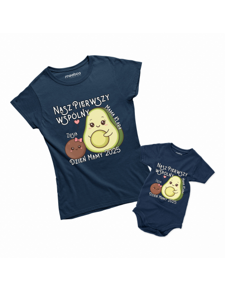 Zestaw koszulka damska + body dziecięce "Awokado pierwszy wspólny dzień mamy + Imię" Różowa | Bawełna 100%