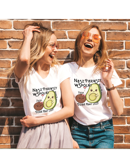 Zestaw koszulka damska + body dziecięce "Awokado pierwszy wspólny dzień mamy + Imię" Różowa | Bawełna 100%