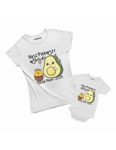 Zestaw koszulka damska + body dziecięce "Awokado pierwszy wspólny dzień mamy + Imię" Różowa | Wysoka jakość