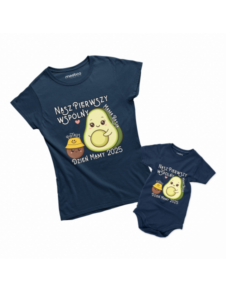 Zestaw koszulka damska + body dziecięce "Awokado pierwszy wspólny dzień mamy + Imię" Różowa | Wysoka jakość