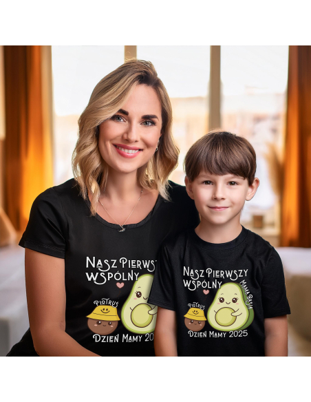 Zestaw koszulka damska + body dziecięce "Awokado pierwszy wspólny dzień mamy + Imię" Różowa | Wysoka jakość