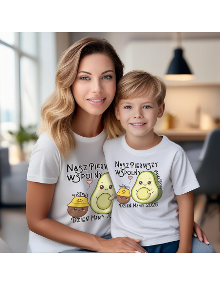 Zestaw koszulka damska + body dziecięce "Awokado pierwszy wspólny dzień mamy + Imię" Różowa | Wysoka jakość