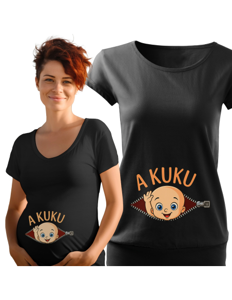 Koszulka ciążowa "A kuku!" Czarna | 100% Bawełna