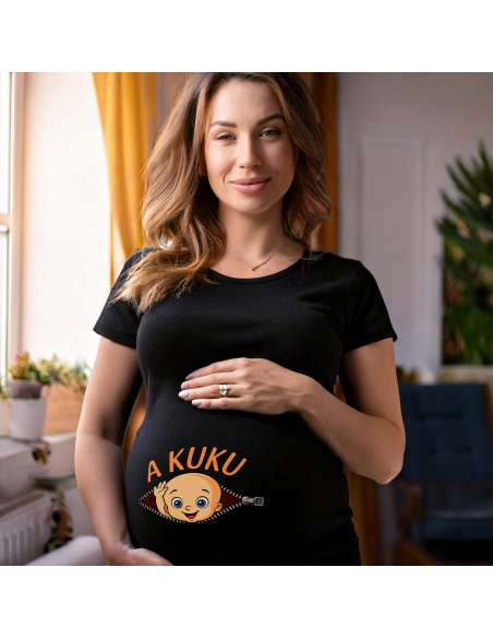 Koszulka ciążowa "A kuku!" Czarna | 100% Bawełna