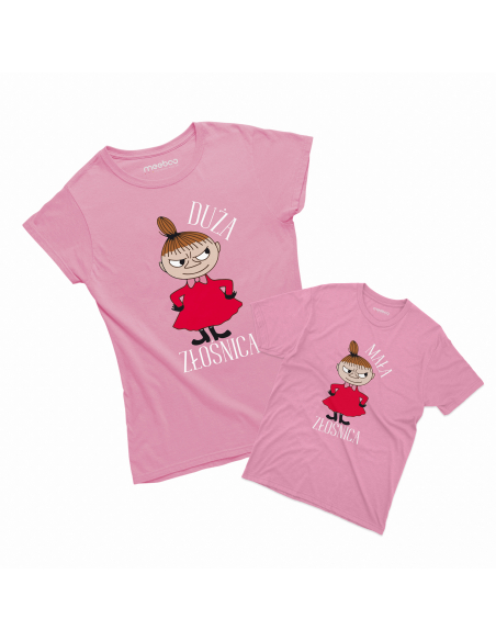 Zestaw koszulka damska + koszulka lub body dziecięce "Duża / Mała Złośnica" Różowa | 100% Bawełna