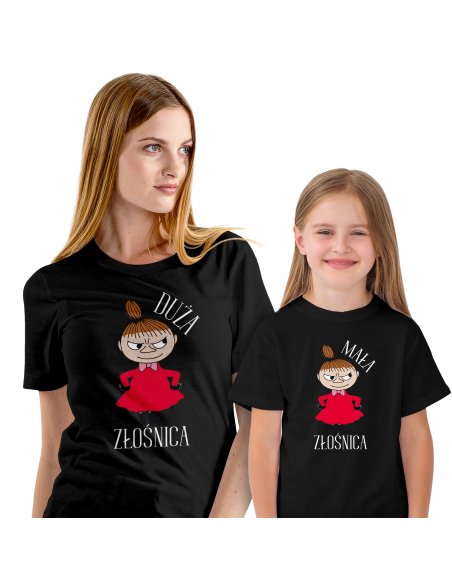 Zestaw koszulka damska + koszulka lub body dziecięce "Duża / Mała Złośnica" Różowa | 100% Bawełna