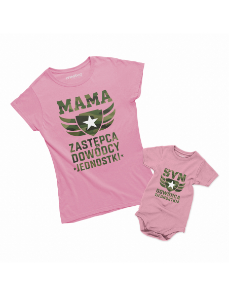 Zestaw koszulka damska + koszulka lub body dziecięce "Dowódca jednostki" Różowa | Wysoka jakość