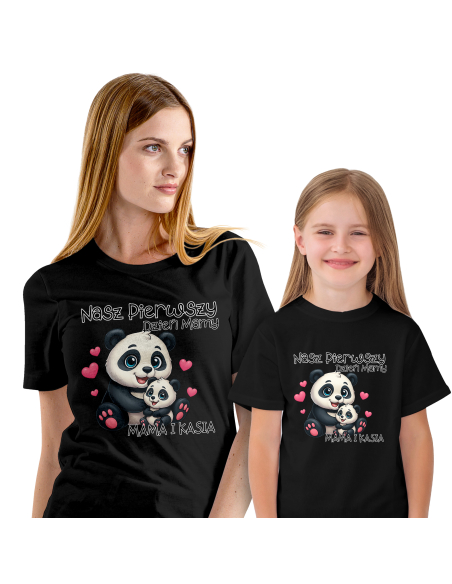 Zestaw koszulka damska + body dziecięce "Pierwszy wspólny dzień mamy + Imię" Różowa | Bawełna 100%