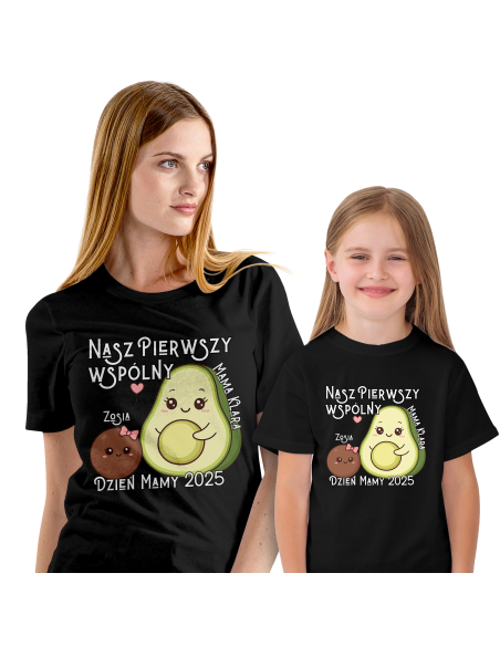 Zestaw koszulka damska + body dziecięce "Awokado pierwszy wspólny dzień mamy + Imię" Różowa | Bawełna 100%