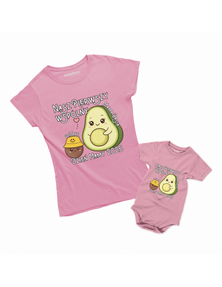 Zestaw koszulka damska + body dziecięce "Awokado pierwszy wspólny dzień mamy + Imię" Różowa | Wysoka jakość