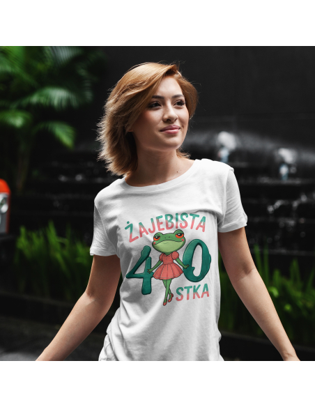 Koszulka Damska "Żajebista 40stka" Różowa | 100% Bawełna
