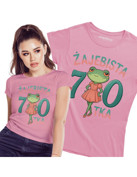 Koszulka Damska "Żajebista 70tka" Różowa | 100% Bawełna