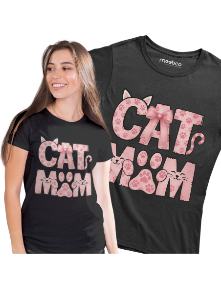 Koszulka Damska "Cat mom" Czarna | 100% Bawełna