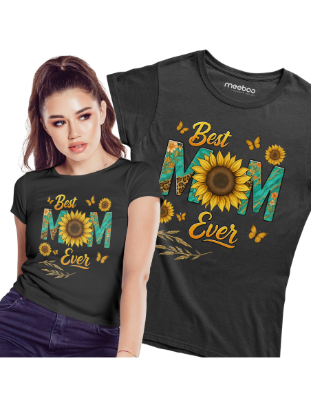 Koszulka Damska "Best mom ever" Czarna | 100% Bawełna