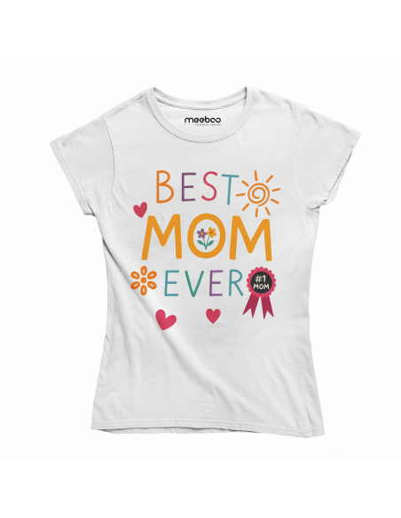 Koszulka Damska "Best mom ever" Biała | 100% Bawełna