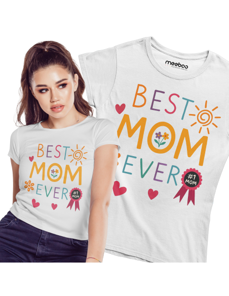 Koszulka Damska "Best mom ever" Biała | 100% Bawełna