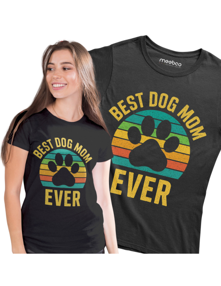 Koszulka Damska "Best dog mom ever" Czarna | 100% Bawełna