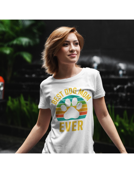 Koszulka Damska "Best dog mom ever" Czarna | 100% Bawełna