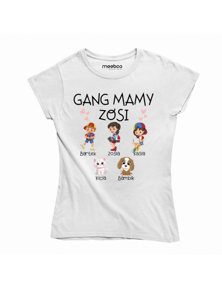 Koszulka Damska "Gang mamy + Twoje imię" Czarna | 100% Bawełna