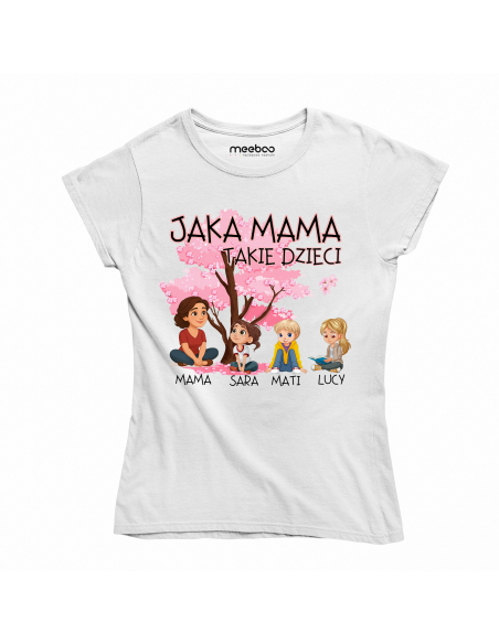 Koszulka Damska "Jaka mama takie dzieci + Imiona" Czarna | 100% Bawełna