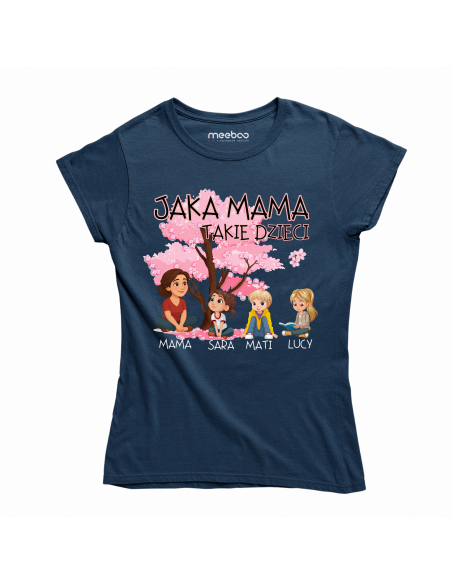 Koszulka Damska "Jaka mama takie dzieci + Imiona" Czarna | 100% Bawełna