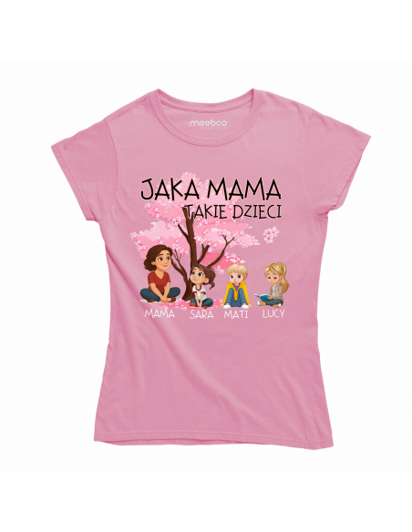Koszulka Damska "Jaka mama takie dzieci + Imiona" Czarna | 100% Bawełna
