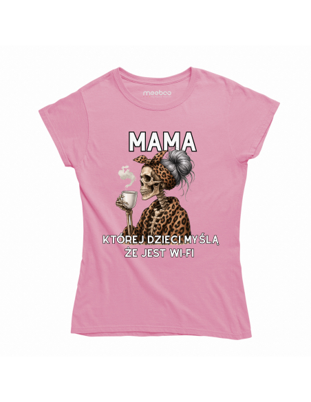 Koszulka Damska "Mama, której dzieci myślą, że jest wi-fi" Czarna | 100% Bawełna