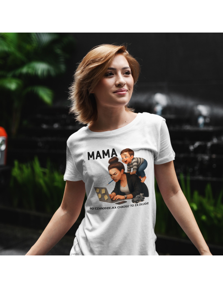 Koszulka Damska "Mama, bo czarodziejka chaosu to za długie" Czarna | 100% Bawełna