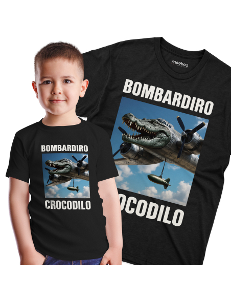Koszulka Dziecięca "Bombardiro Crocodilo" Czarna | 100% Bawełna