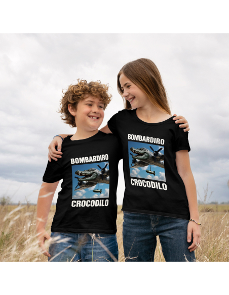 Koszulka Dziecięca "Bombardiro Crocodilo" Czarna | 100% Bawełna