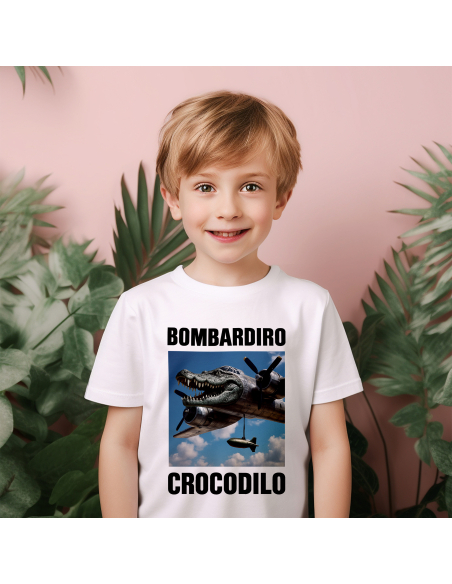 Koszulka Dziecięca "Bombardiro Crocodilo" Czarna | 100% Bawełna