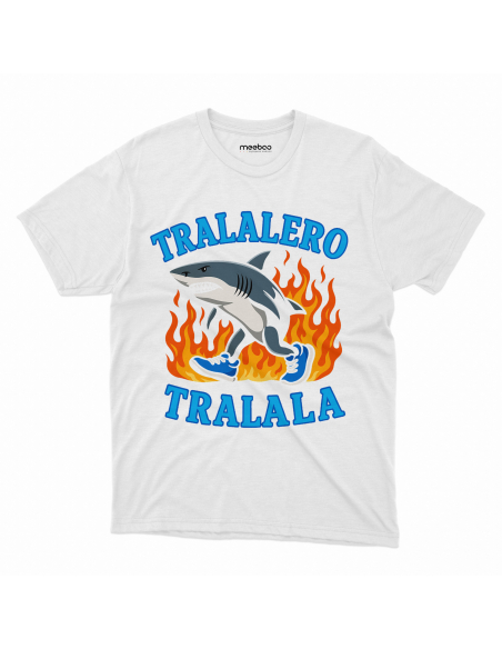 Koszulka Dziecięca "Tralalero Tralala w płomieniach" Czarna | 100% Bawełna