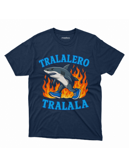 Koszulka Dziecięca "Tralalero Tralala w płomieniach" Czarna | 100% Bawełna