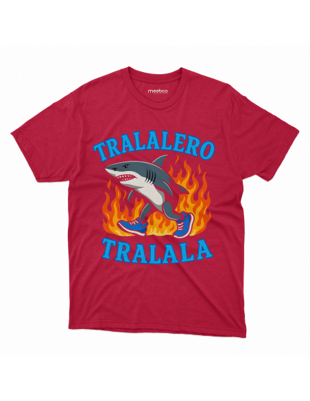 Koszulka Dziecięca "Tralalero Tralala w płomieniach" Czarna | 100% Bawełna