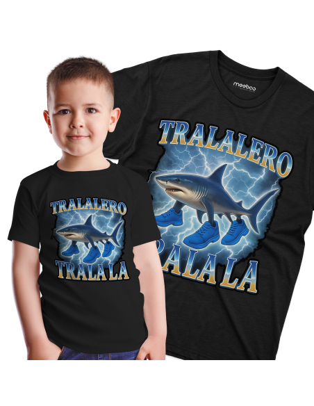 Koszulka Dziecięca "Tralalero Tralala pioruny" Czarna | 100% Bawełna