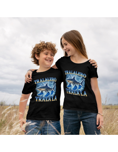 Koszulka Dziecięca "Tralalero Tralala pioruny" Czarna | 100% Bawełna