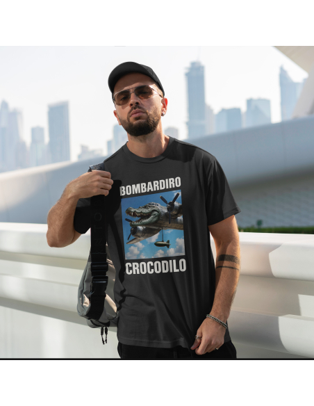 Koszulka Męska "Bombardiro Crocodilo" Czarna | 100% Bawełna