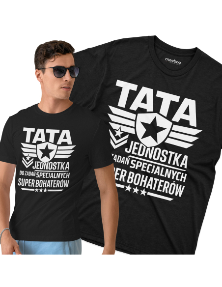 Koszulka Męska "Tata, jednostka do zadań specjalnych" Czarna | 100% Bawełna